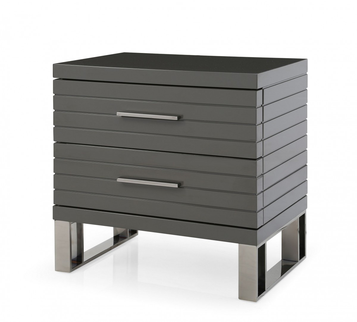 23 in. Silver & Gray Two Drawer Nightstand