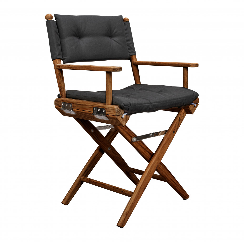 Solid Wood Director Chair with Cushion, Black & Brown