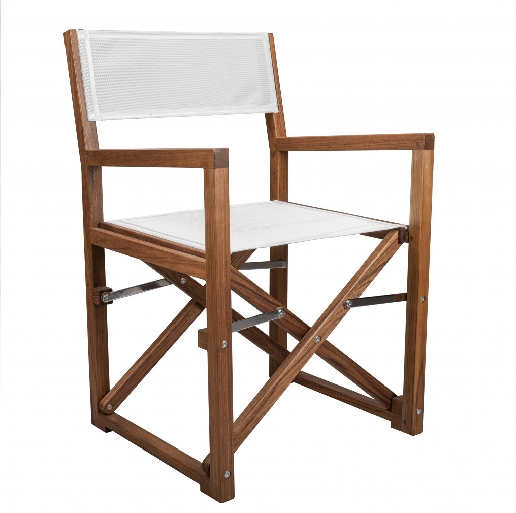 Solid Wood Director Chair, White & Brown