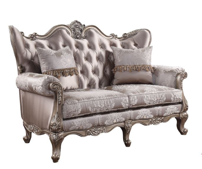 515744 68 in. Silk Blend Love Seat Sofa & Toss Pillows, Pink & Platinum