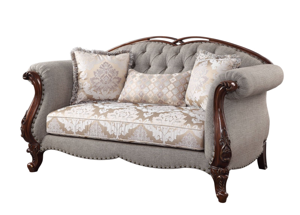 515746 72 in. Linen Love Seat Sofa & Toss Pillows, Beige & Dark Brown