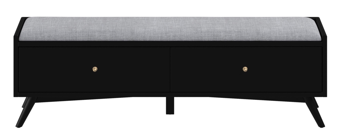 59 in. Upholstered Polyester Blend Solid Wood Bench with Drawers, Gray & Black
