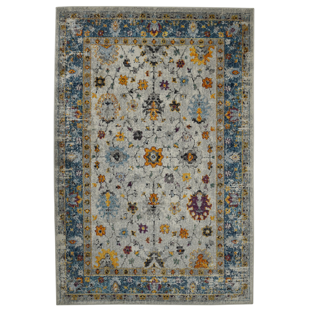 9 x 12 ft. Floral Power Loom Rectangle Area Rug, Blue & Orange