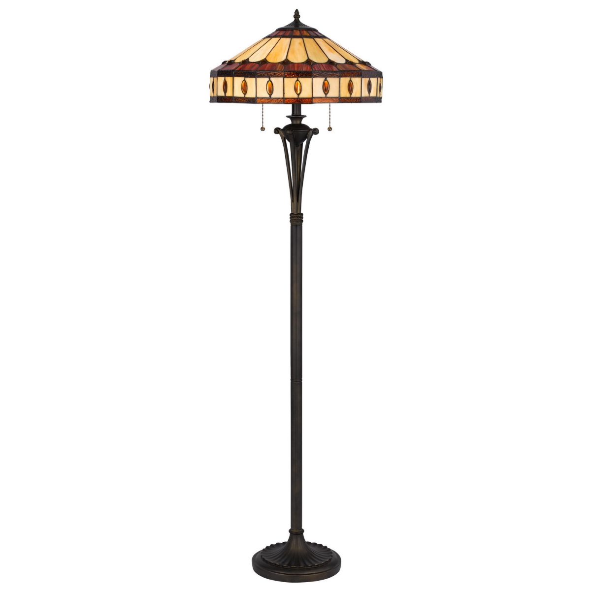 526315 61 in. Two Light Traditional Shaped Floor Lamp with Purple & Ivory Abstract Tiffany Glass Empire Shade, Bronze