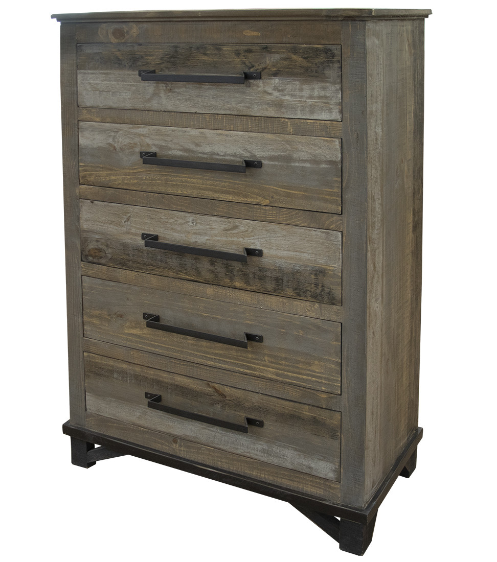 37 in. Solid Wood Five Drawer Chest, Gray
