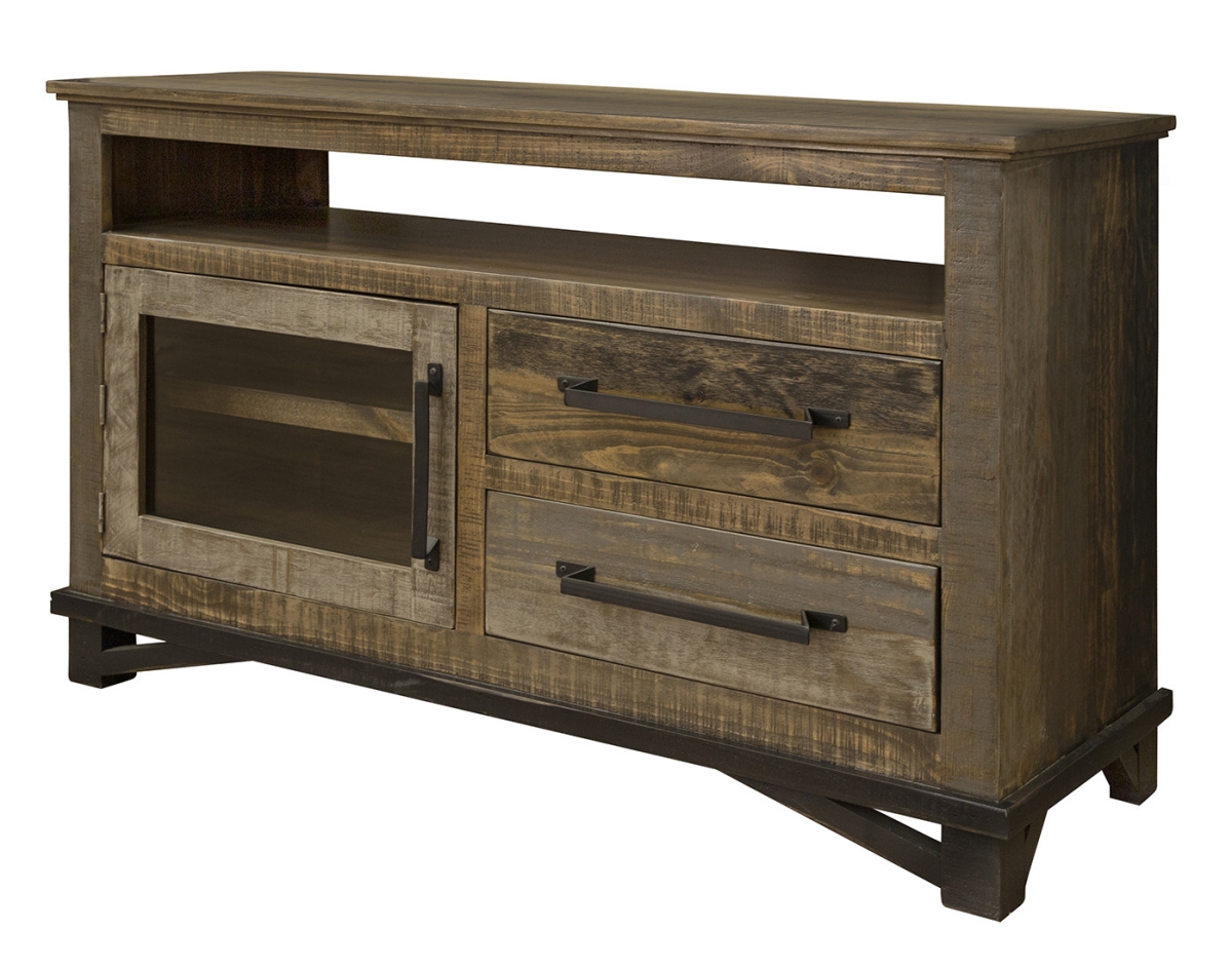 528720 51 in. Solid Wood Cabinet Enclosed Storage Distressed TV Stand, Brown