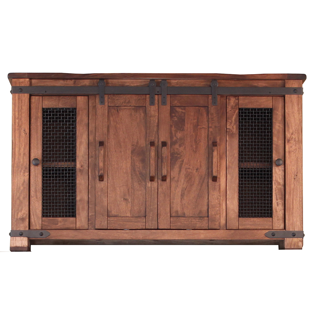 528729 60 in. Solid Wood Cabinet Enclosed Storage Distressed TV Stand, Brown -  HomeRoots