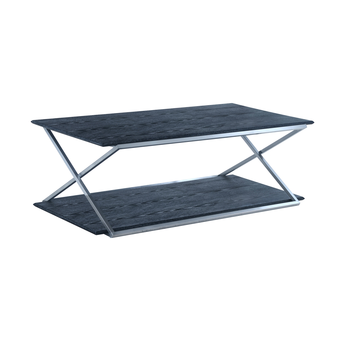 520592 51 in. Rectangular Coffee Table with Shelf, Black & Silver