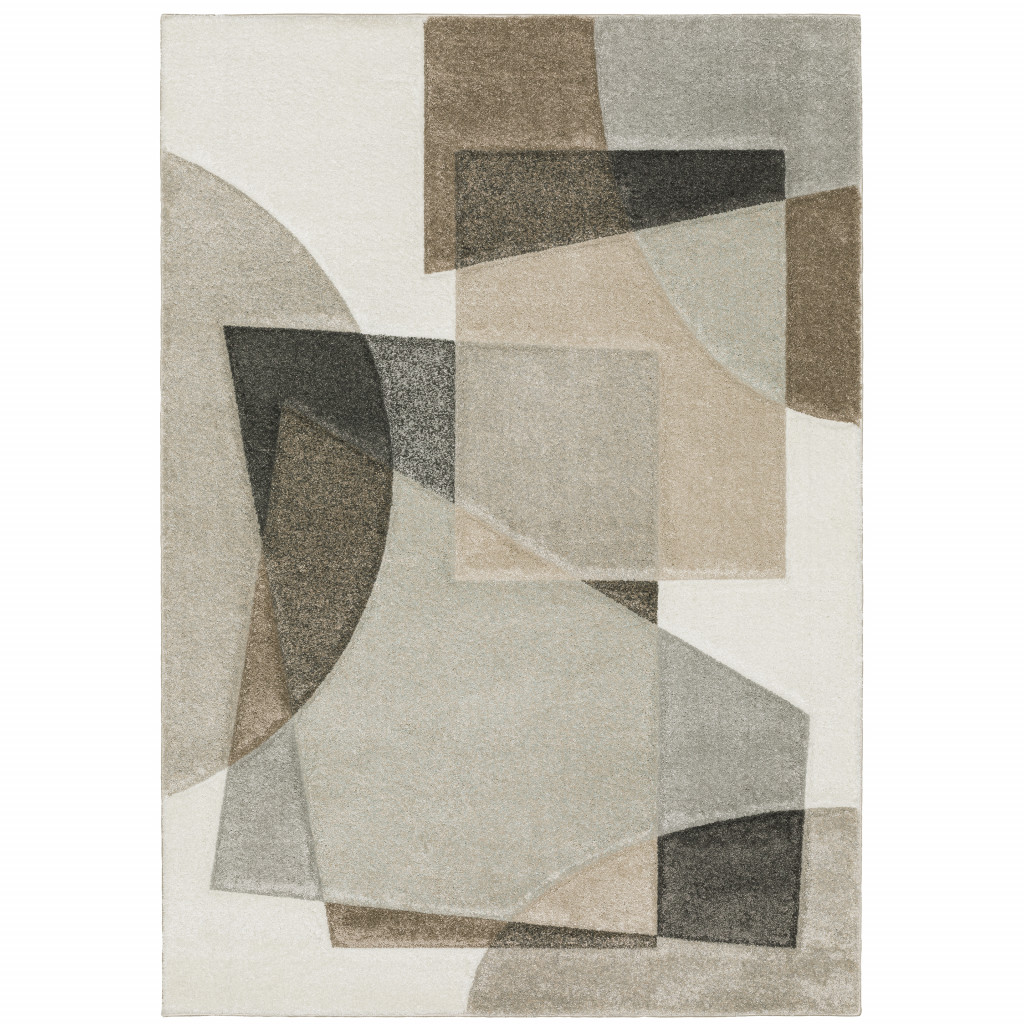 3 x 5 ft. Beige Geometric Power Loom Stain Resistant Rectangle Area Rug