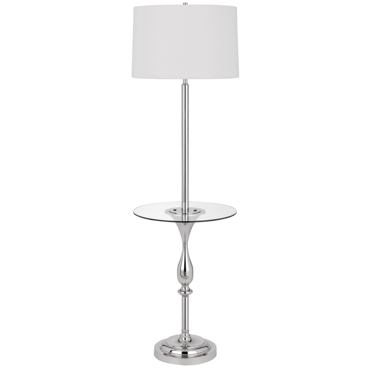 61 in. Tray Table Floor Lamp with White Transparent Glass Square Shade, Chrome