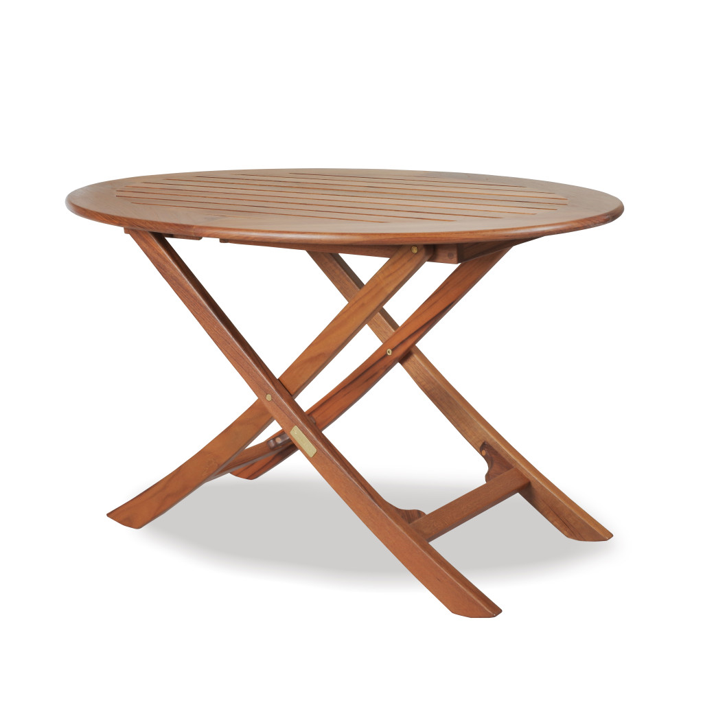 479052 40 in. Oval Solid Wood Folding Outdoor Side Table, Brown