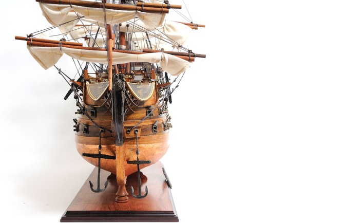 32 in. Wood HMS Victory Copper Bottom Hand Painted Decorative Boat, Brown