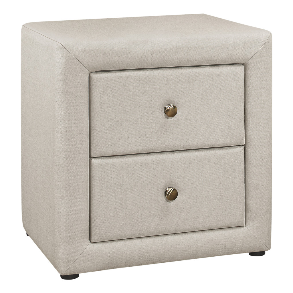 21 in. Linen Blend Two Drawer Nightstand, Beige
