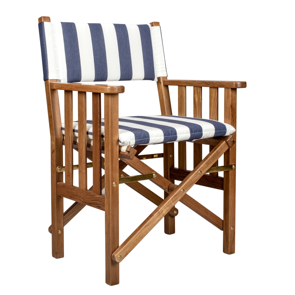 Solid Wood Director Chair with Cushion, Blue, White & Brown