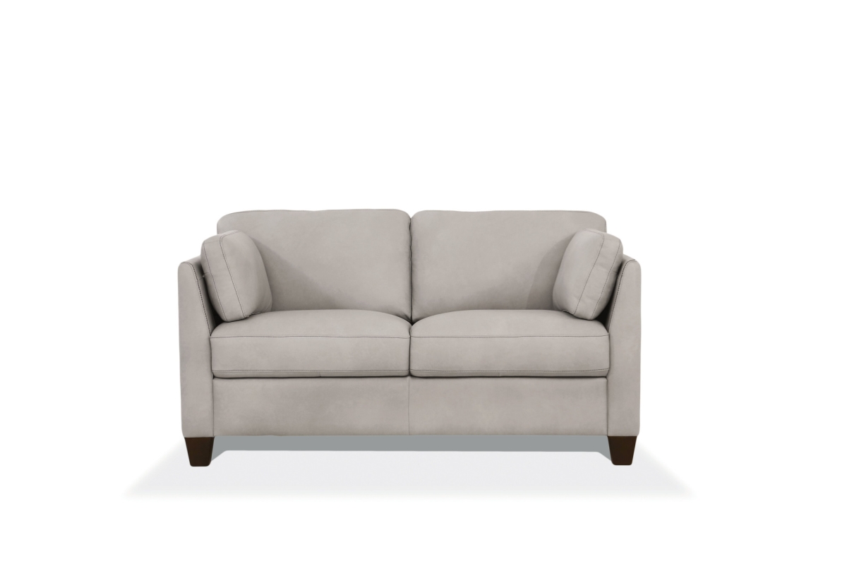 59 in. Leather Love Seat, Dusty White & Brown