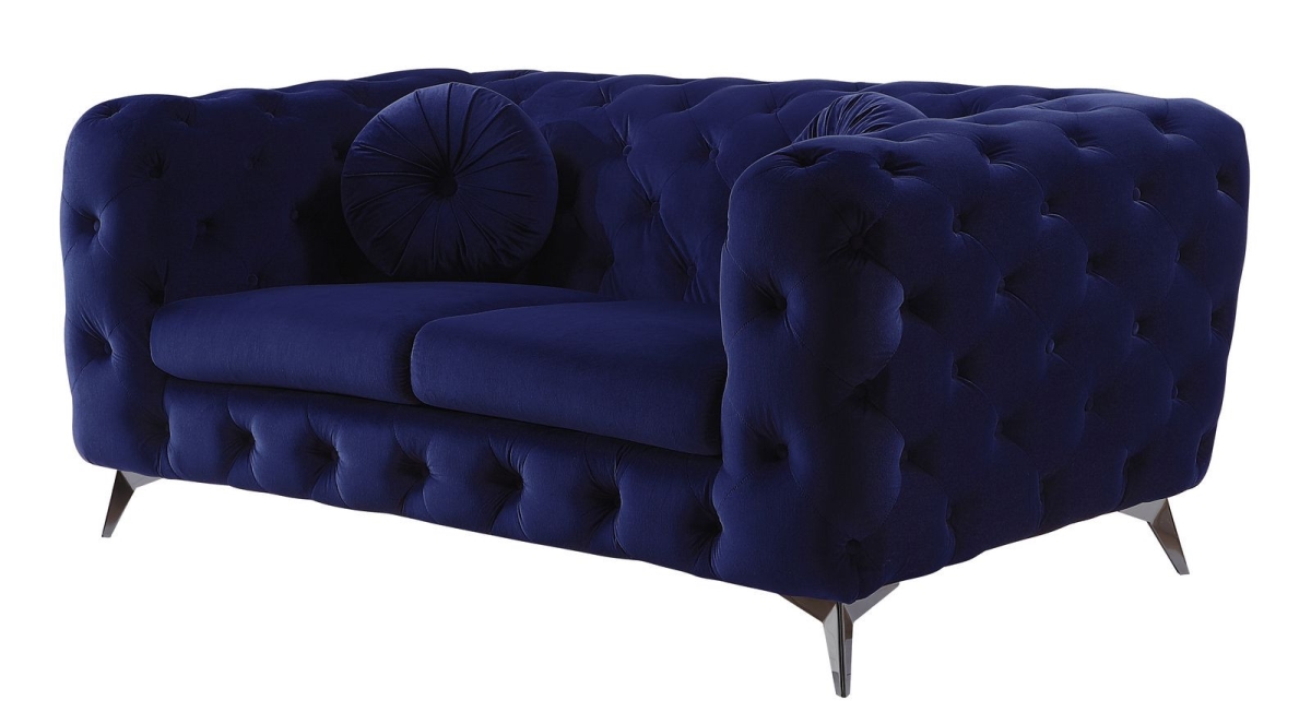 515720 72 in. Velvet Love Seat, Blue & Silver
