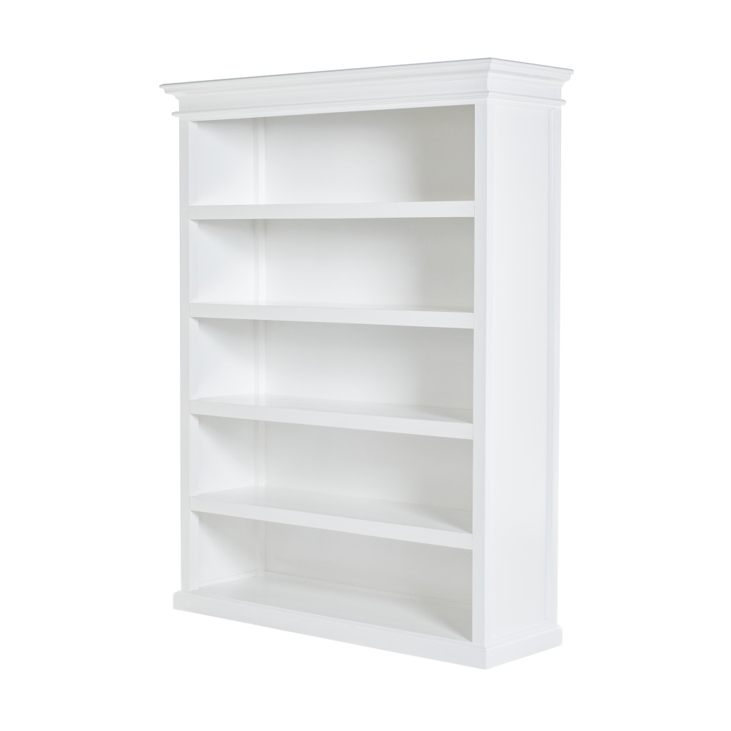 77 in. Solid Wood Five Tier Standard Bookcase, Antiqued White