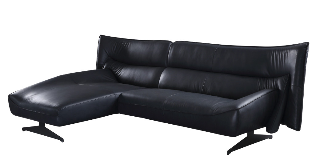 524203 Top Grain Leather L Shaped Sofa & Chaise, Gray - 2 Piece