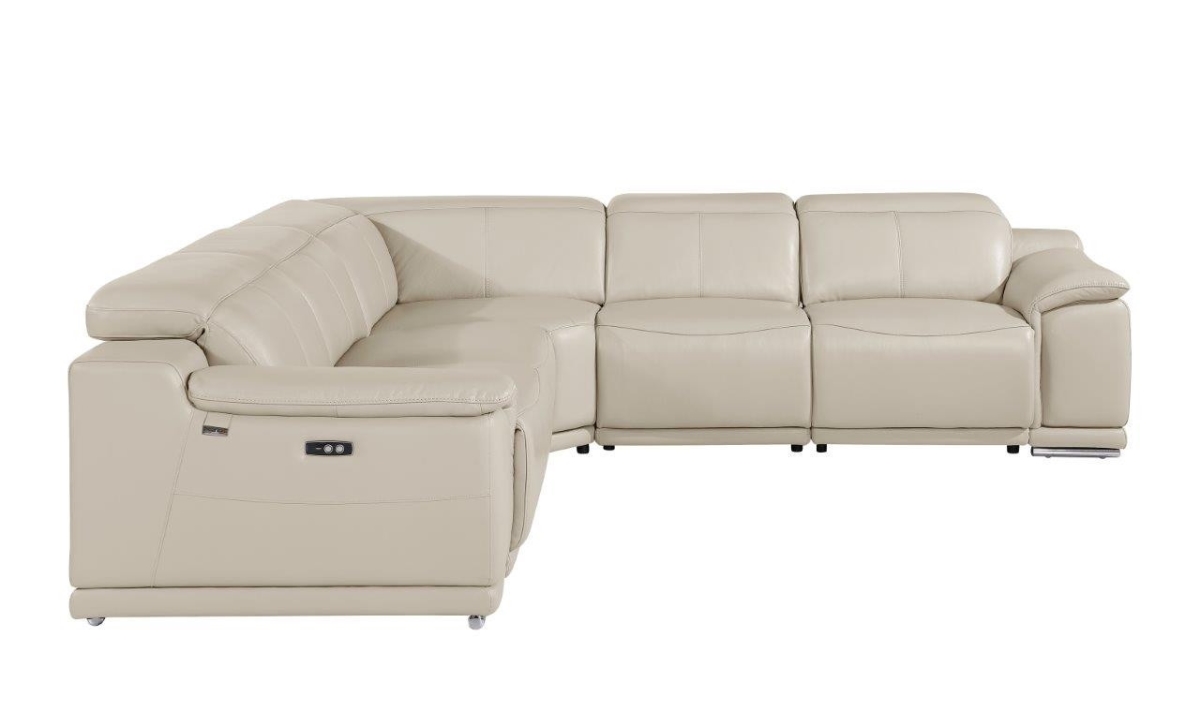 Italian Leather Modular Curved Reclining Sectional, Beige - 5 Piece