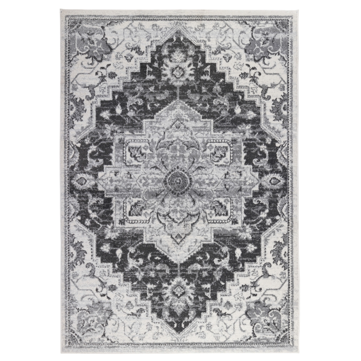 10 ft. Medallion Power Loom Runner Rug, Gray