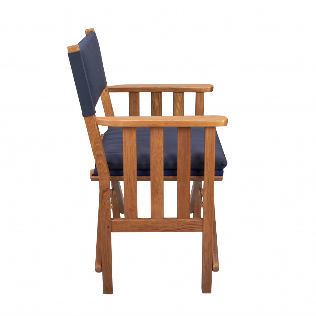 Solid Wood Director Chair with Cushion, Navy Blue & Brown