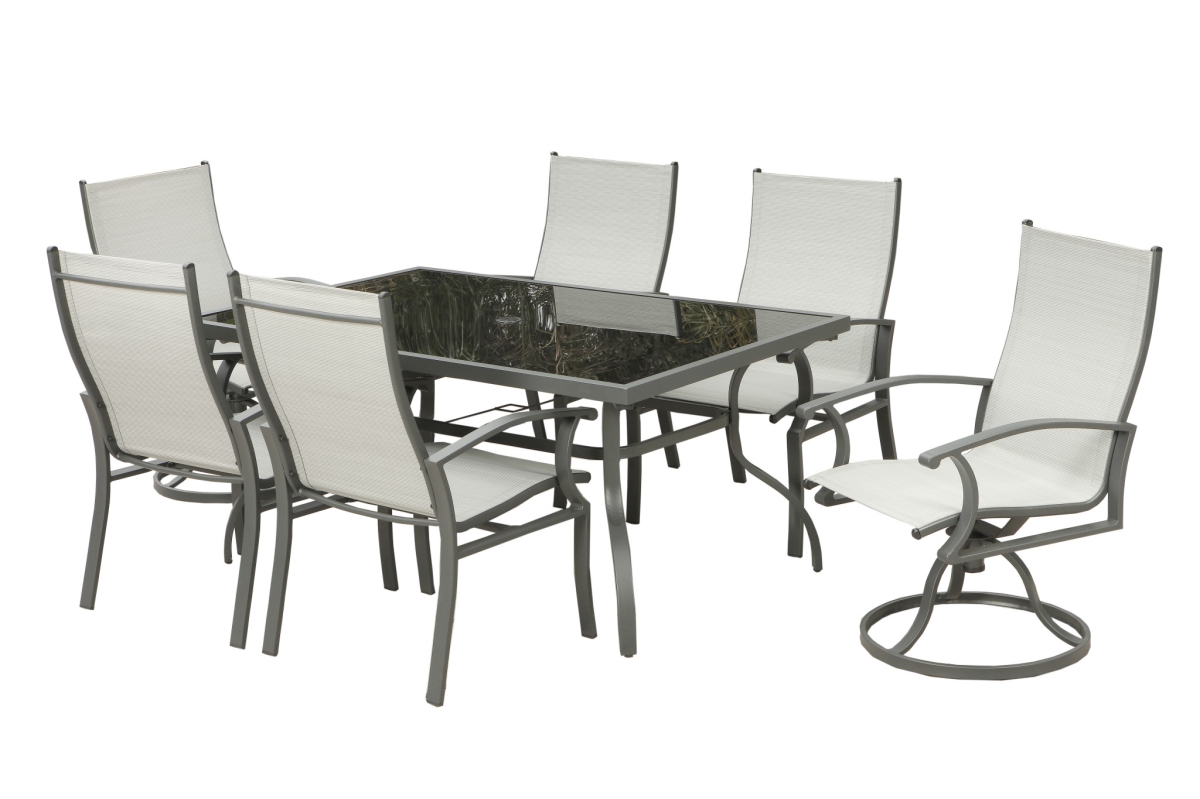 483451 Black & Gray Rectangular Glass Dining Set with Six Chairs, 7 Piece