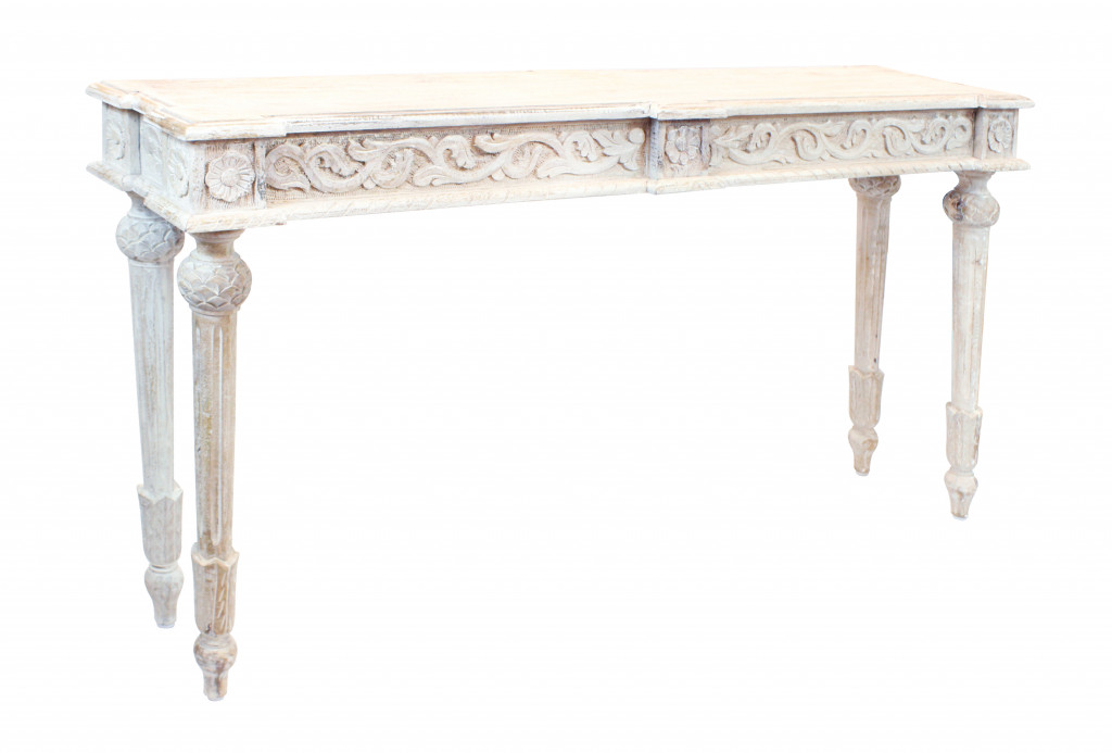 488793 54 in. White Solid Wood Distressed Console Table