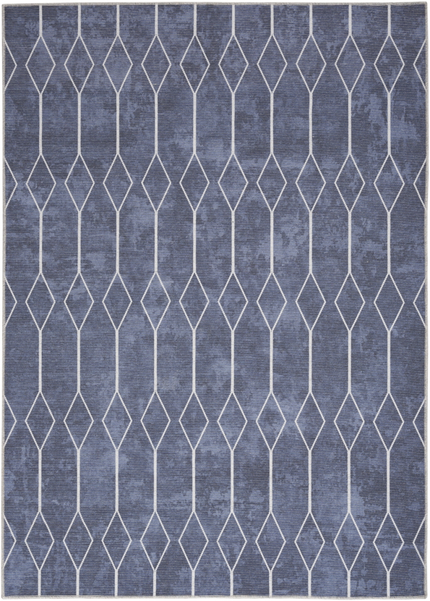 5 x 7 ft. Blue & Ivory Geometric Power Loom Washable Rectangle Area Rug