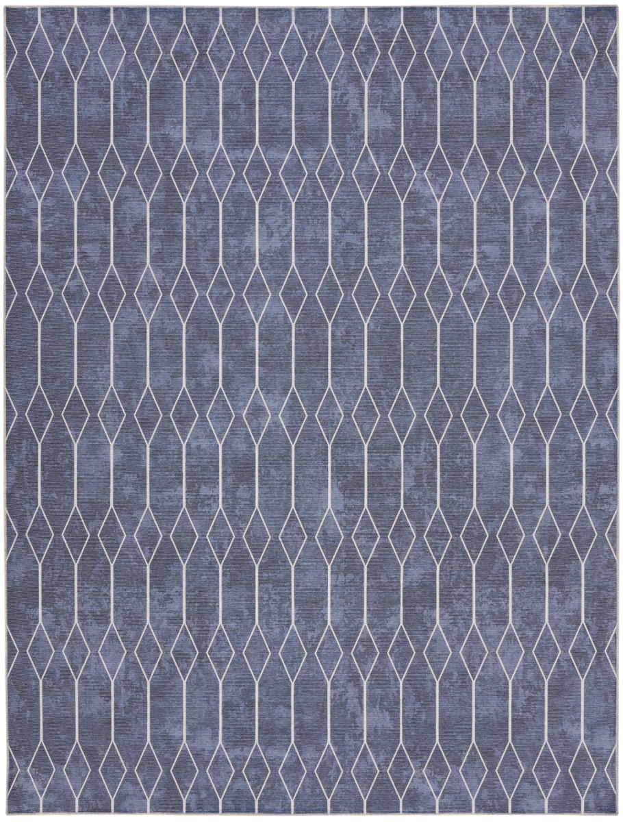 8 x 10 ft. Blue & Ivory Geometric Power Loom Washable Rectangle Area Rug