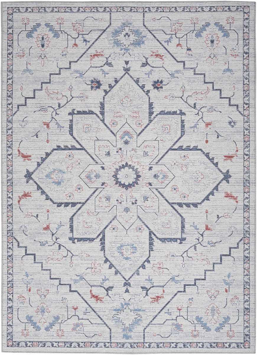 6 x 9 ft. Ivory & Blue Oriental Power Loom Washable Rectangle Area Rug