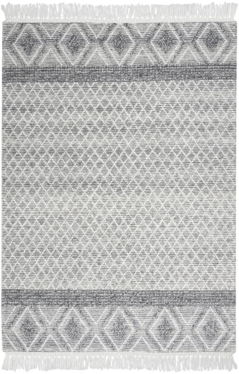 5 x 8 ft. Gray & Ivory Geometric Hand Woven Rectangle Area Rug with Fringe