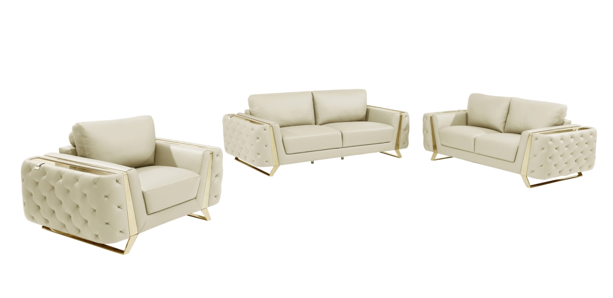 Picture of HomeRoots 518556 33.5 in. Beige Genuine Leather Six Person Seating Set&#44; 3 Piece