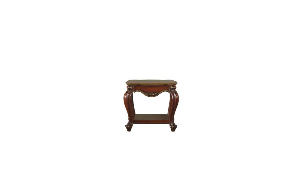 24 in. Solid Wood & Polyresin Square End Table with Shelf, Honey Oak