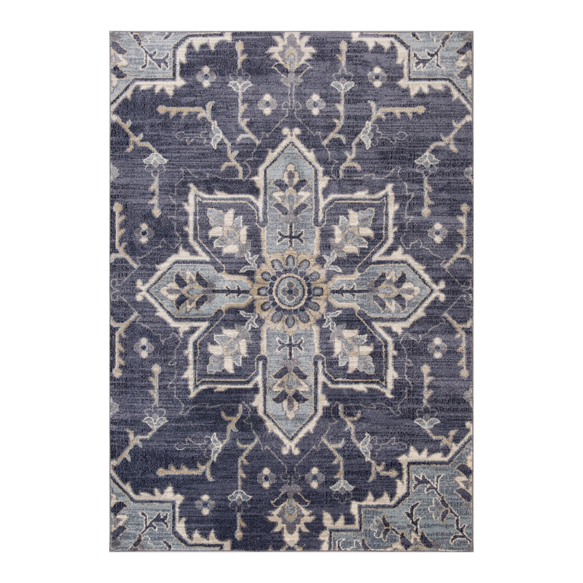 6 x 9 ft. Medallion Power Loom Rectangle Area Rug, Purple & Ivory
