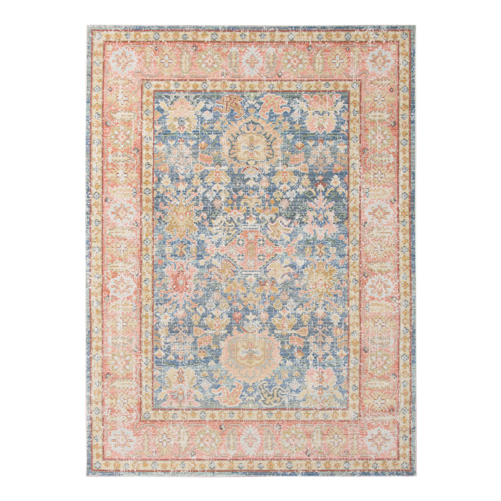 2 x 3 ft. Oriental Power Loom Distressed Rectangle Area Rug, Blue & Pink