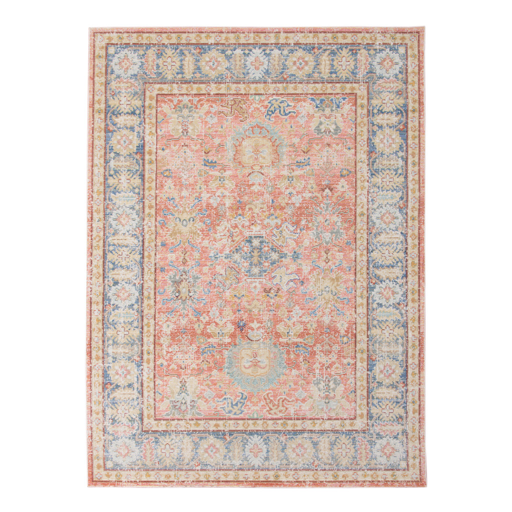 2 x 3 ft. Oriental Power Loom Distressed Rectangle Area Rug, Blue & Pink