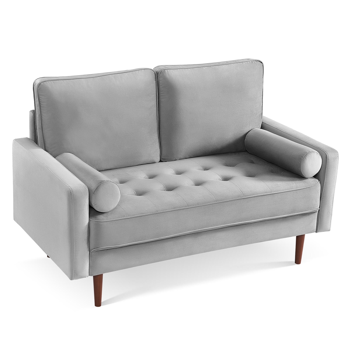 57 in. Velvet Loveseat with Toss Pillows, Gray & Dark Brown