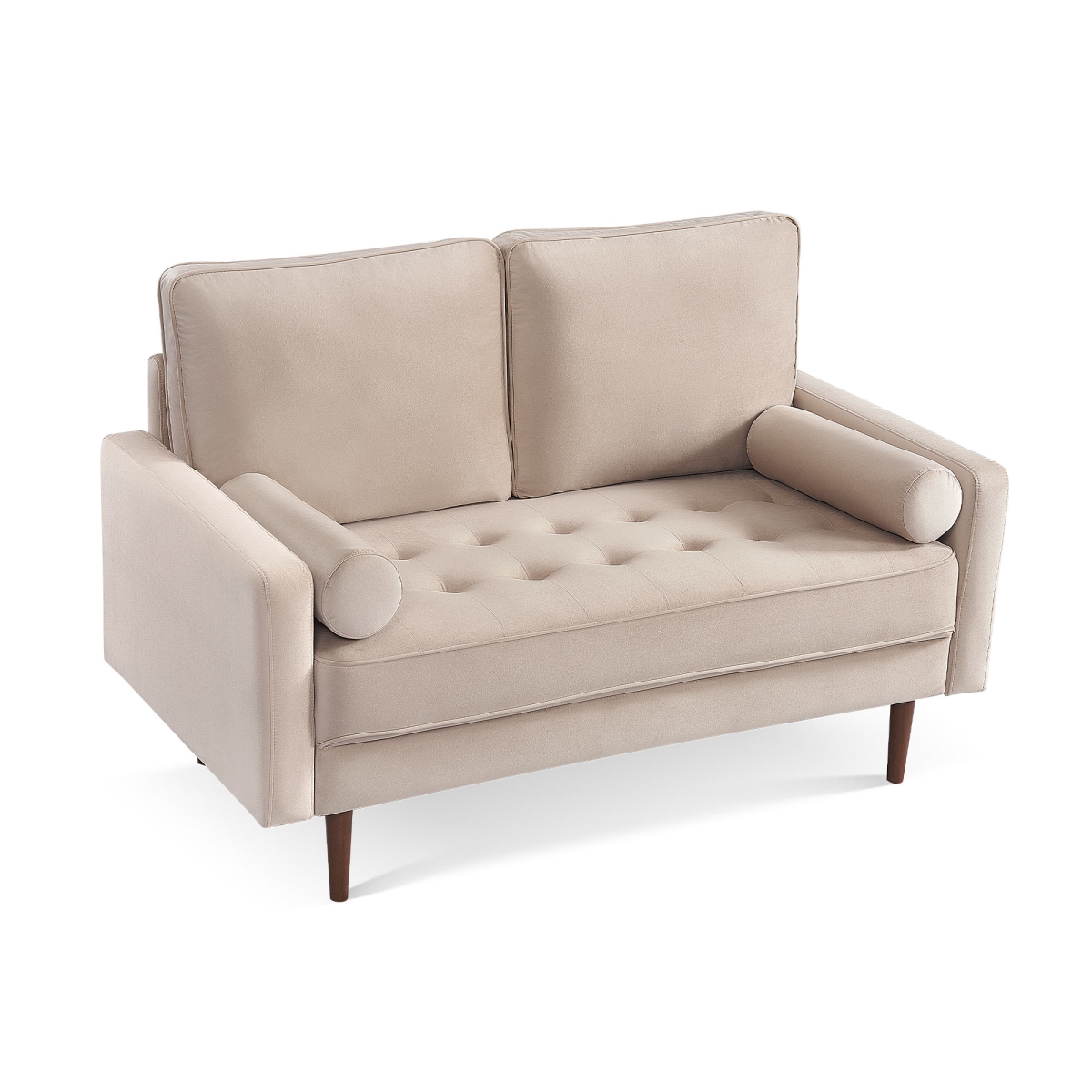 57 in. Velvet Loveseat with Toss Pillows, Beige & Dark Brown