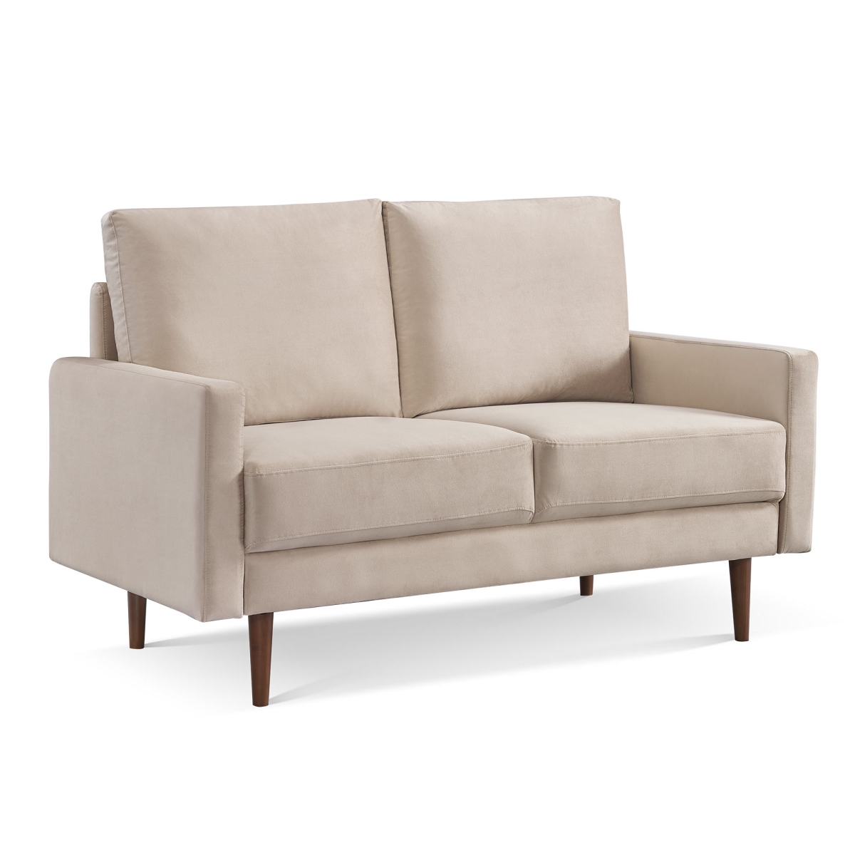 57 in. Velvet Loveseat, Beige & Dark Brown