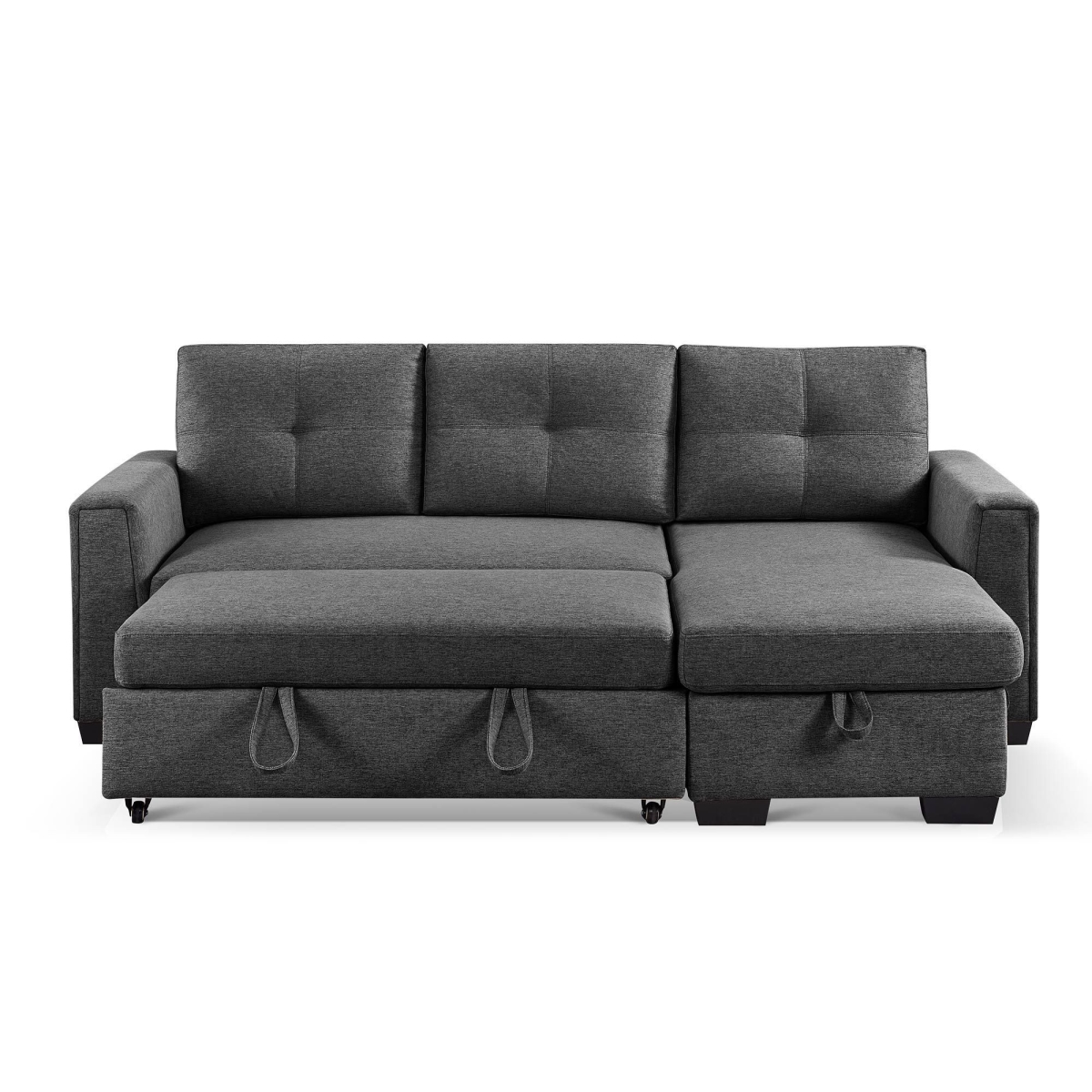 92 in. Polyester Blend Convertible Futon Sleeper Sofa, Dark Gray & Black
