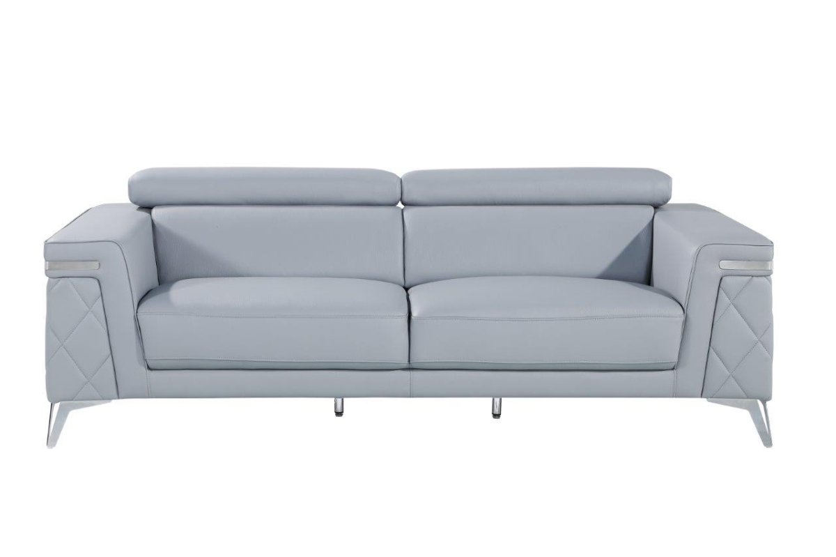 89 in. Italian Leather Sofa, Gray & Silver