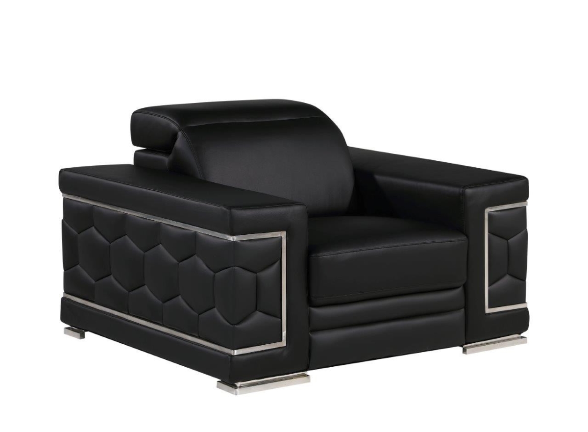 546436 47 in. Genuine Leather Lounge Chair, Black & Silver