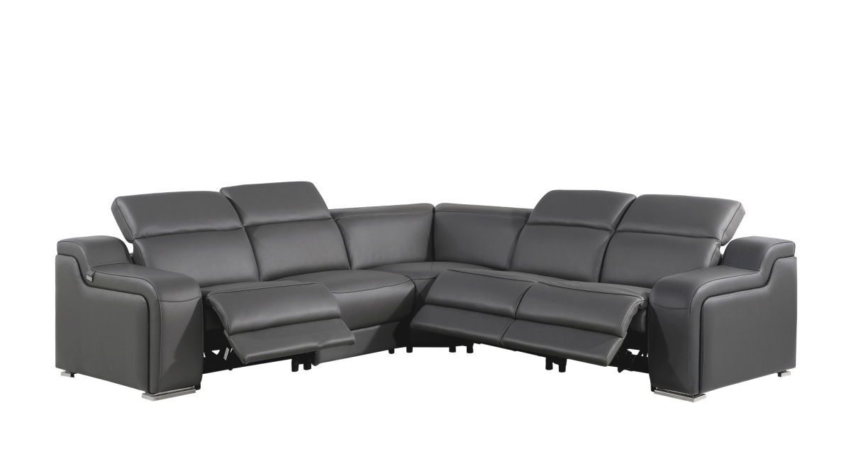 544981 Italian Leather Power Reclining Curved Corner Sectional, Gray - 5 Piece