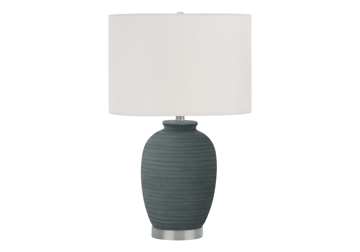 545809 24 in. Ceramic Round Table Lamp with Ivory Drum Shade, Blue & Silver