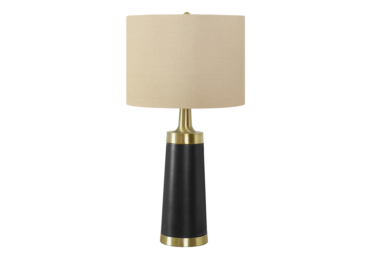 28 in. Metal Cylinder Table Lamp with Beige Drum Shade, Black & Gold