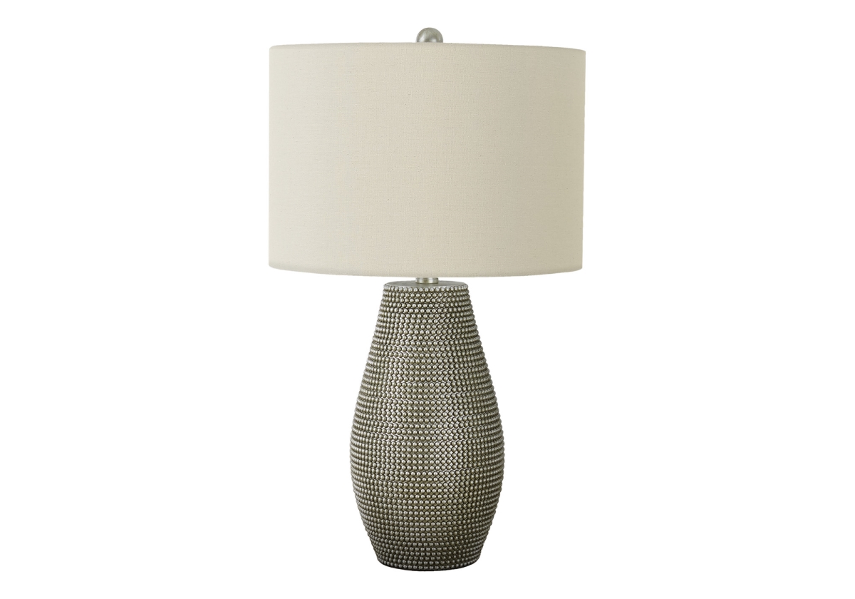 24 in. Round Table Lamp with Ivory Drum Shade, Gray