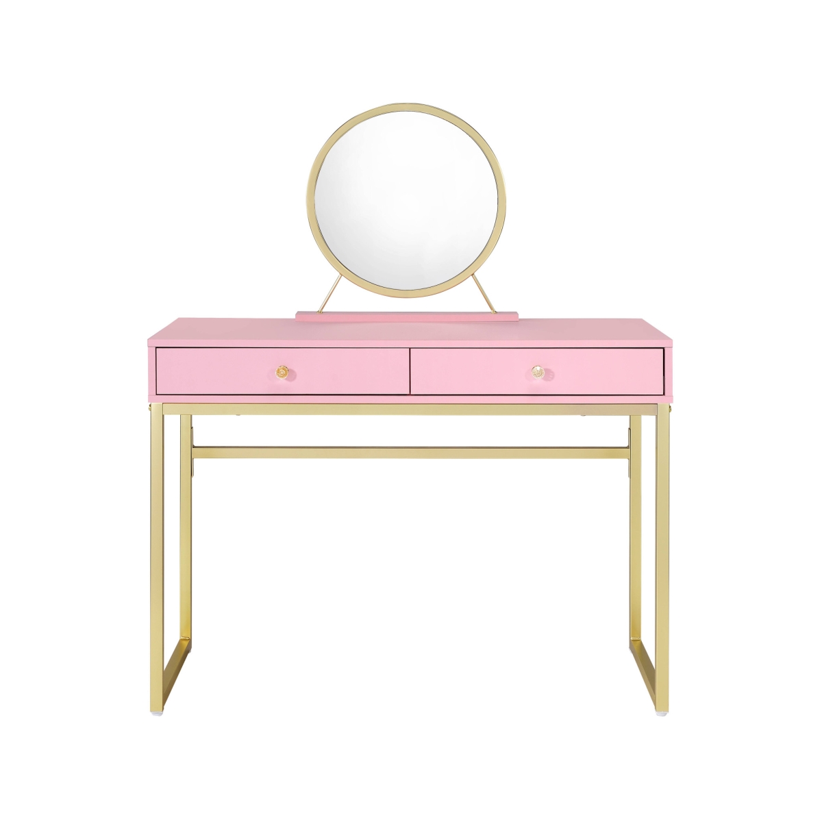 485928 42 in. Mirrored Two Drawer Dresser, Pink