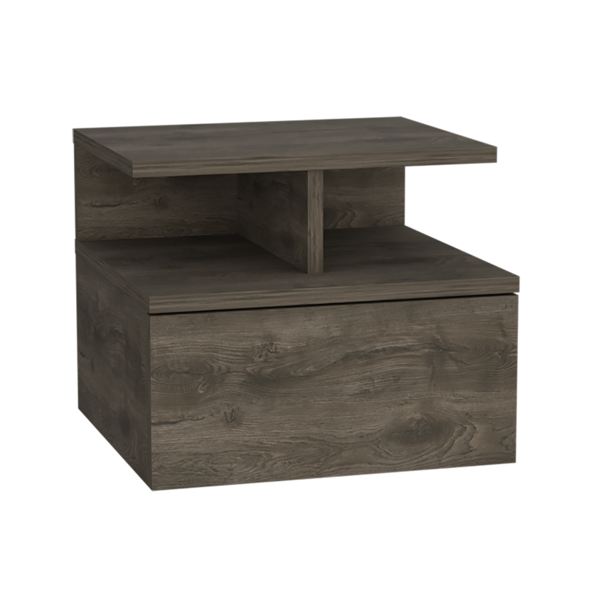 12 in. One Drawer Faux Wood Floating Nightstand, Brown