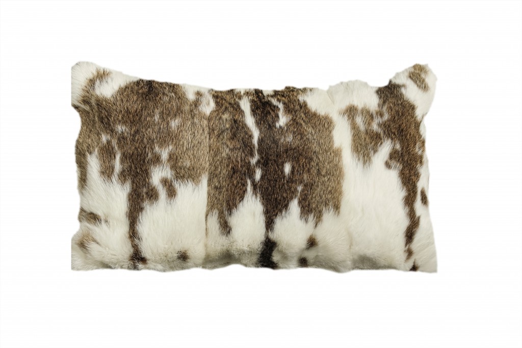 473921 12 x 20 in. Rabbit Natural Fur Throw Pillow, Brown & White