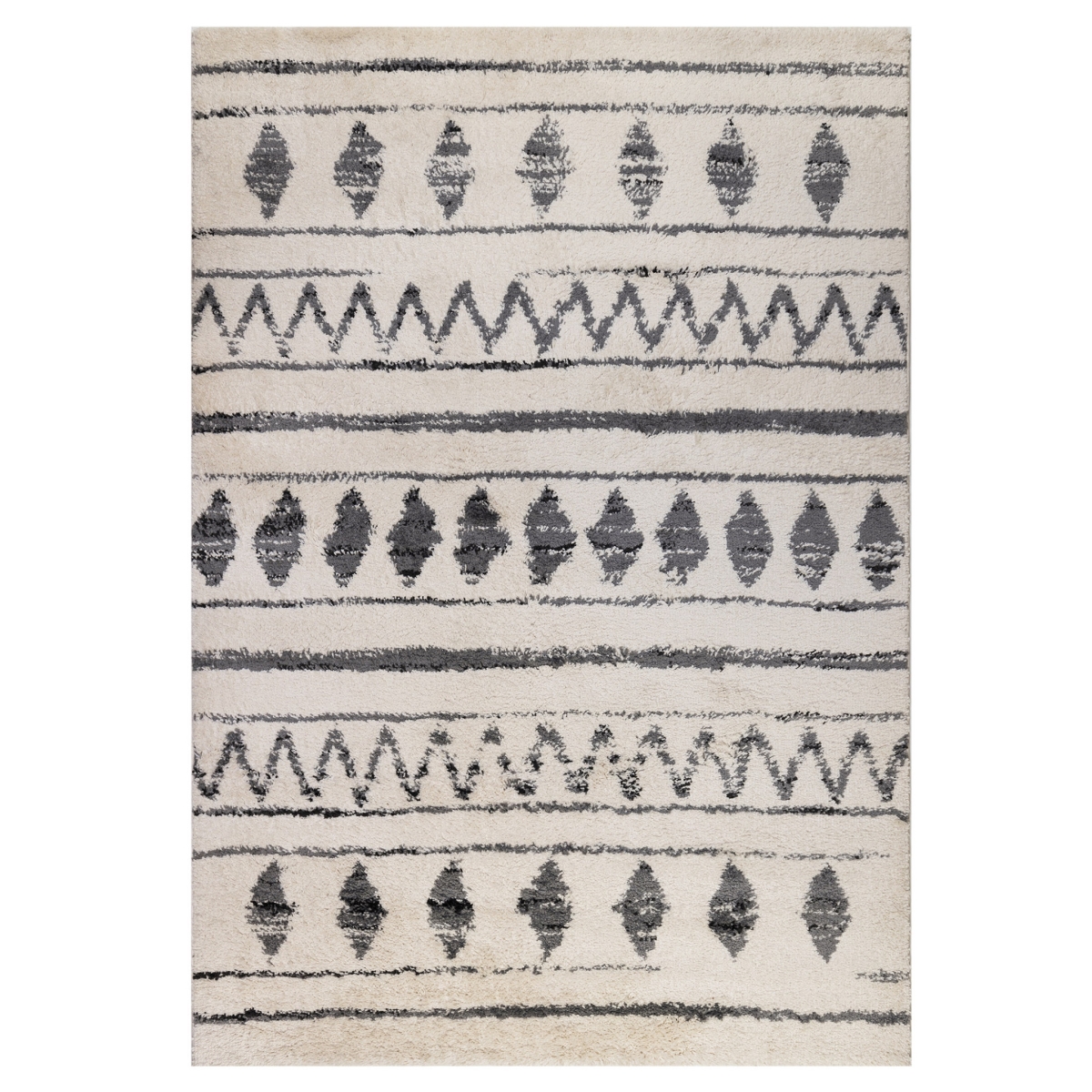 5 x 8 ft. Geometric Machine Woven Shag Rectangle Area Rug, Black & Off White
